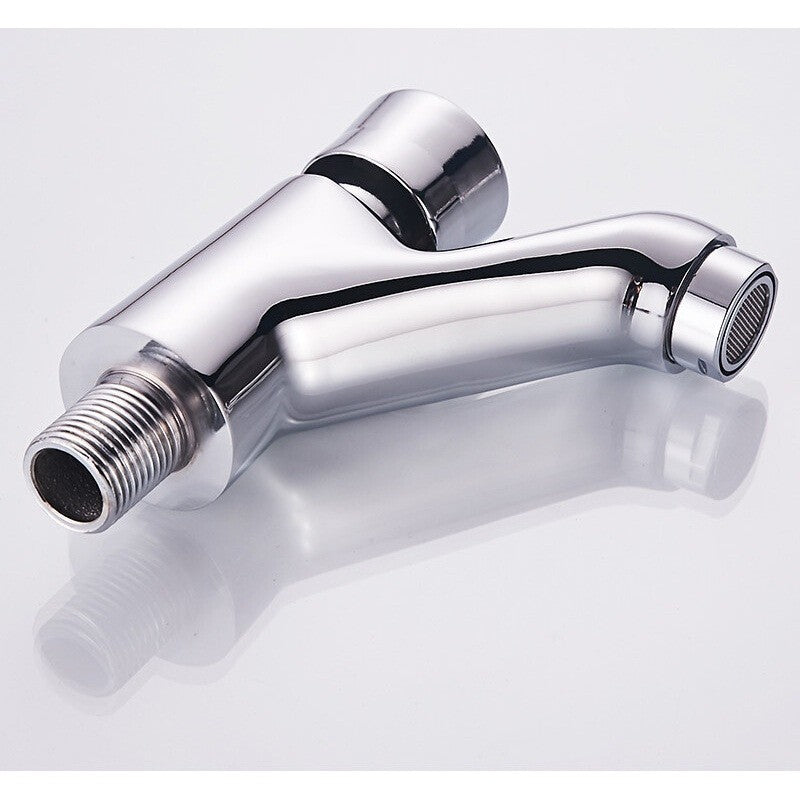 Wall Mount Basin Tap Push Closing Chrome Single Lever Brass Water Saving Faucet