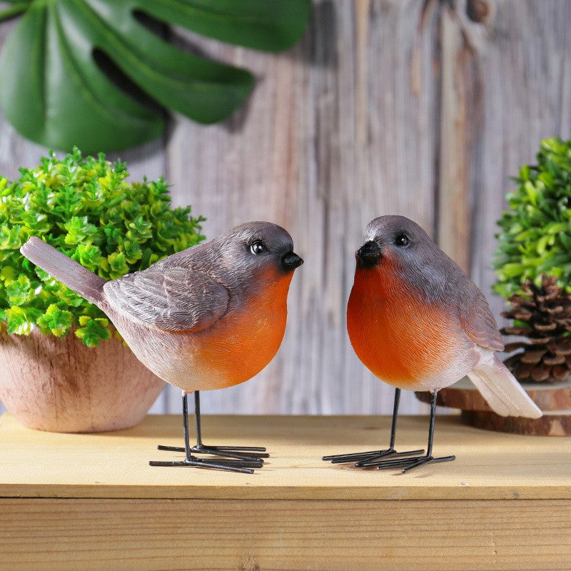 Set of 2 Robins Garden Outdoor Ornaments Decor Statue Resin Gifts
