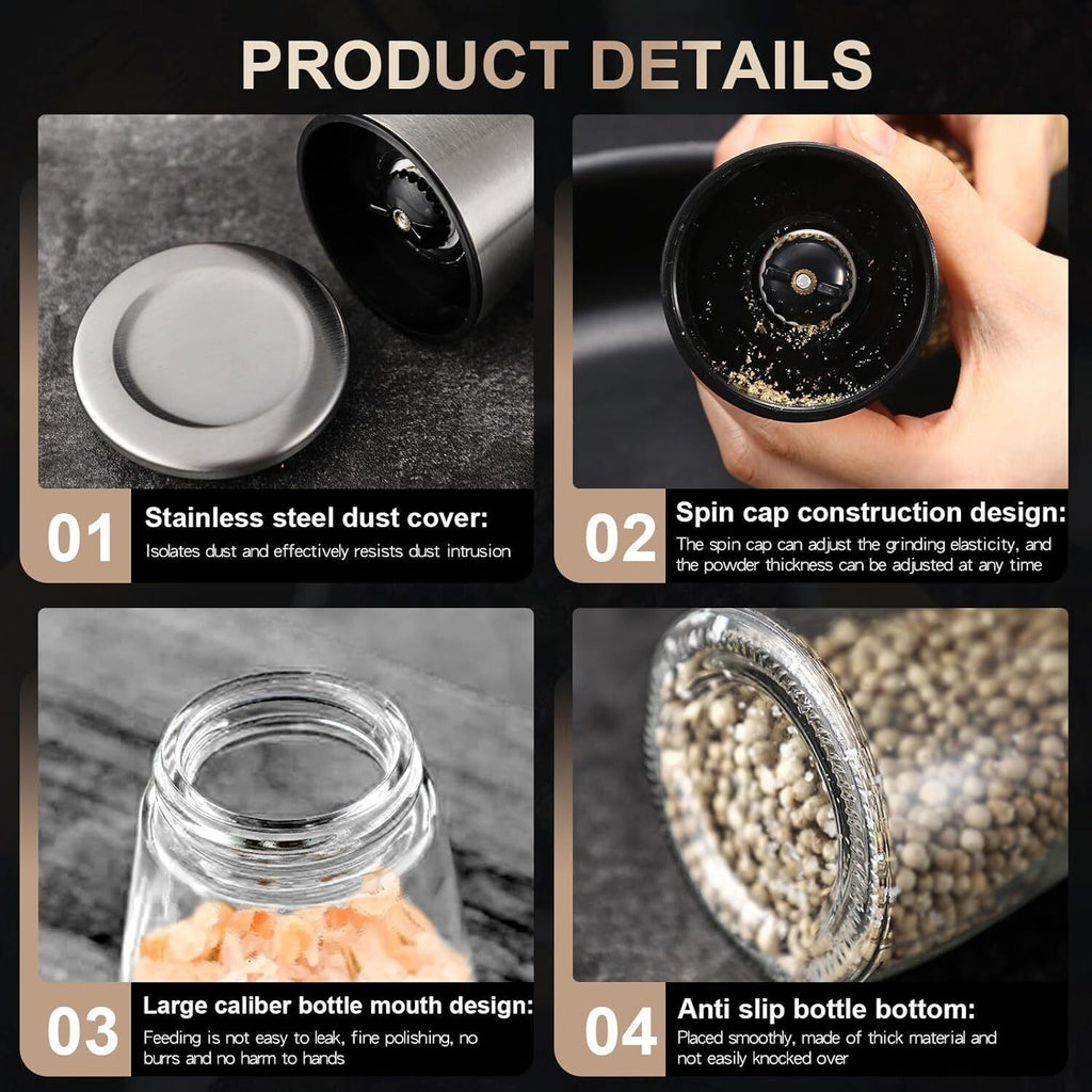 2x Pepper and Salt Grinder Set Mill Adjustable Stainless Steel Shaker Coarse NEW