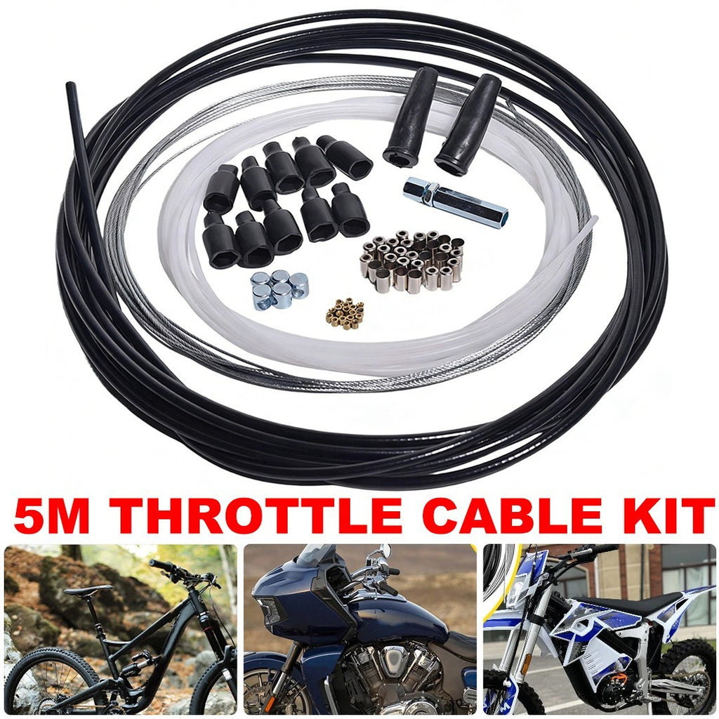 Universal 5 Metres DIY Throttle Cable Kit Nipples Ferrules Motorbike Replacement