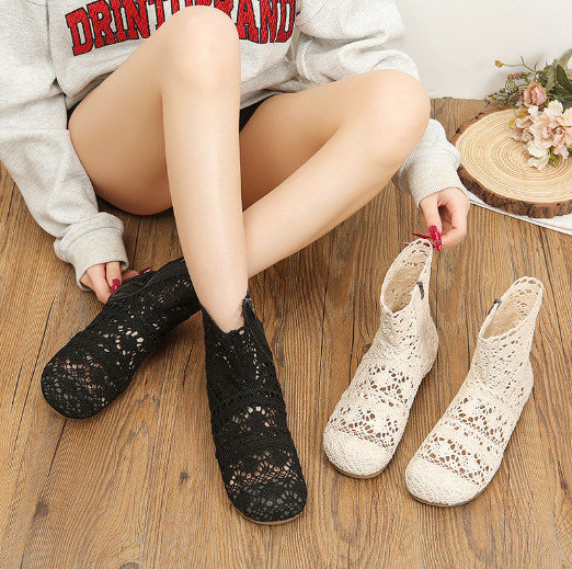 Mesh Womens Bohemian Summer Flat Cut Out Shoes Knitted Crochet Calf Short Boots*