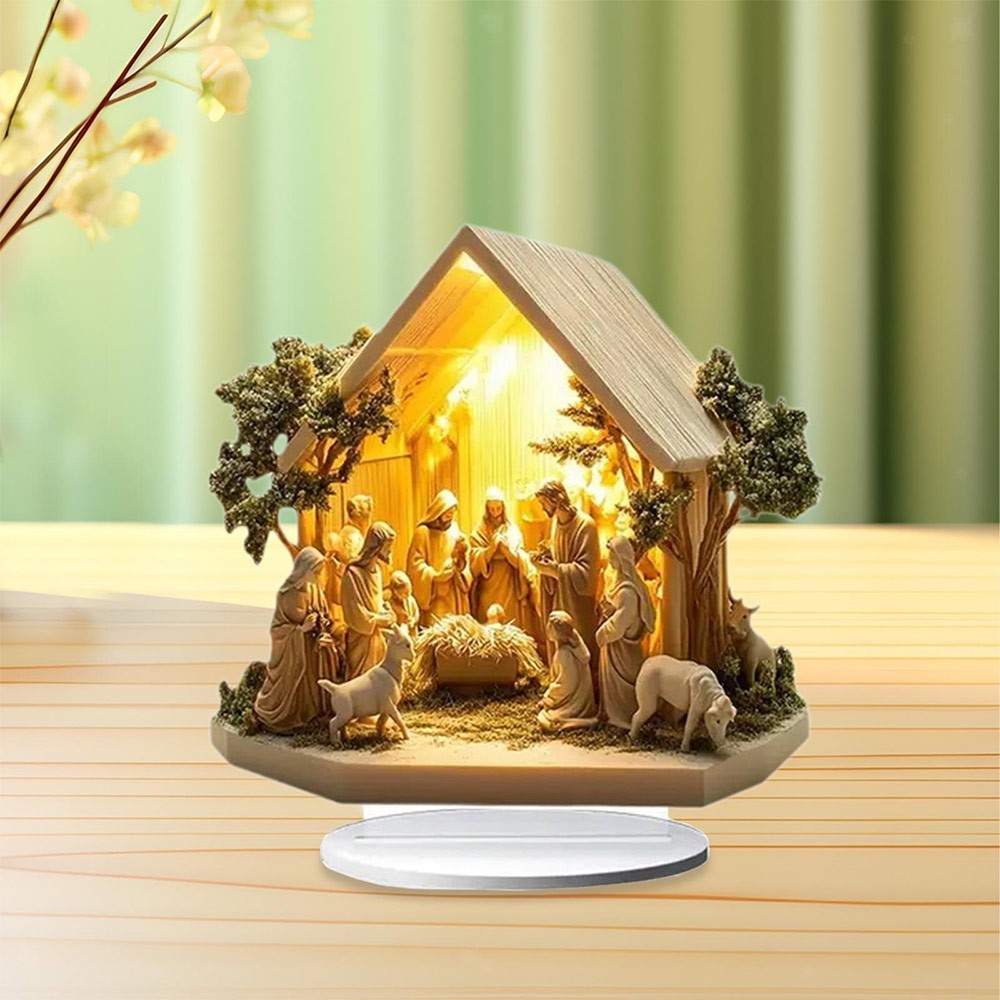 Christmas Nativity Scene Figurine Home Decor Desktop Acrylic Table Ornament UK