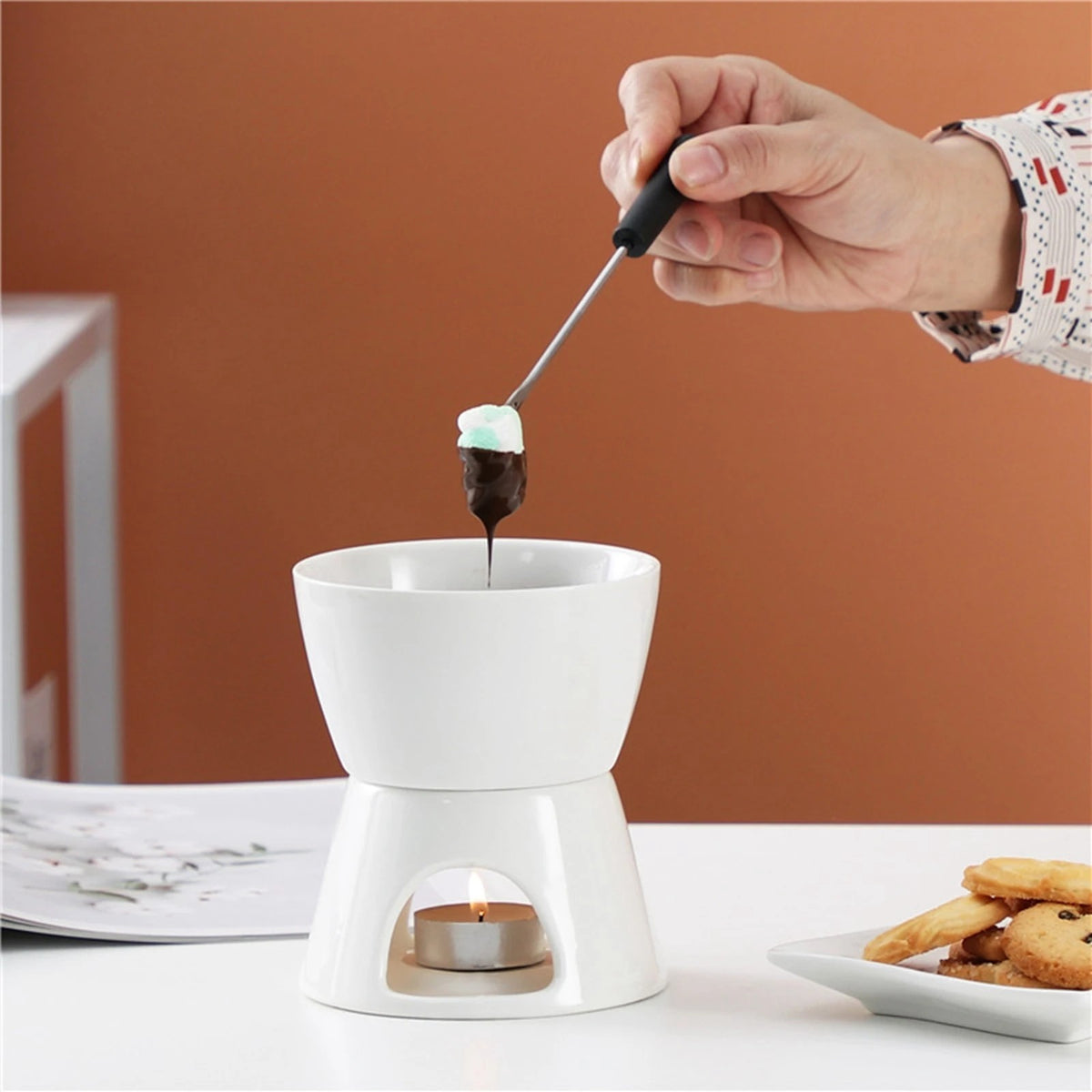 Chocolate Fondue Pot Tea Light Porcelain Melting Pot Ceramic Hot Pot Butter Warm