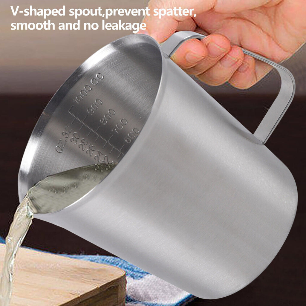 304 Stainless Steel Measuring Cup Jug Mug Cafe Home Kitchen Lab 0.5-2 Litre