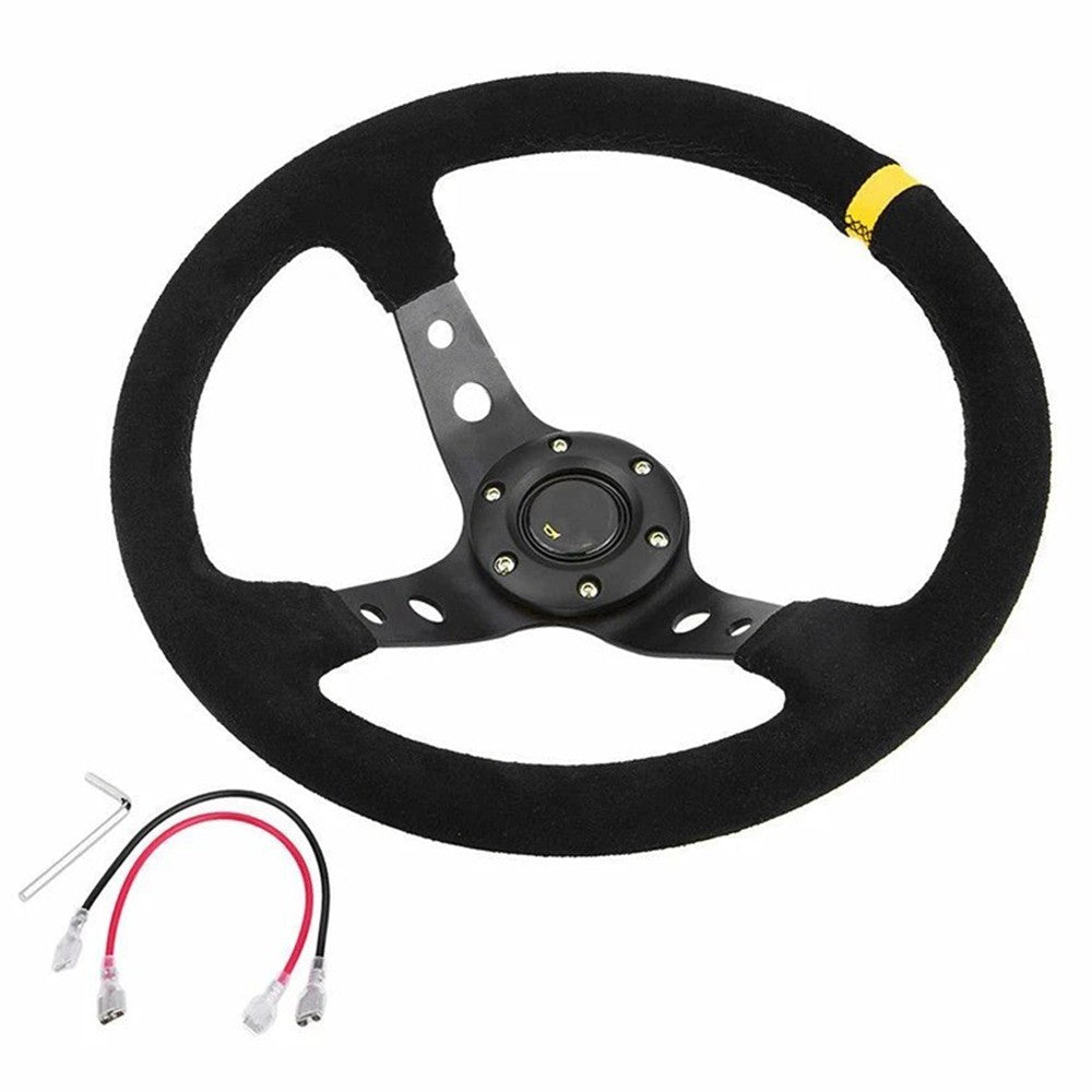 6 Bolt Steering Wheel 350mm Black Suede Fits for Race Rally Road Deep Dished UK
