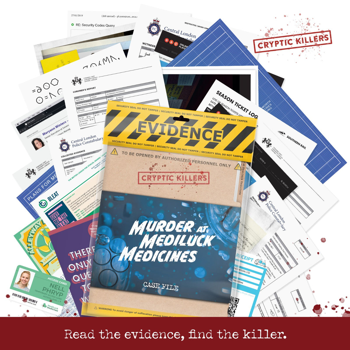 Cryptic Killers Unsolved Mystery Game – Murder at Mediluck Medicines Edition
