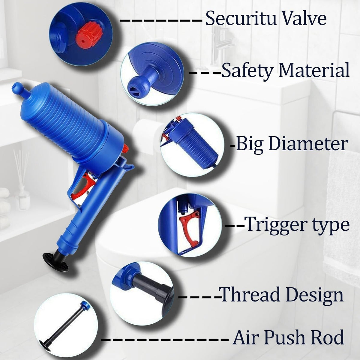 High Pressure Air Plunger Drain Blaster For Toilet Sink Kitchen Drain Unblocker