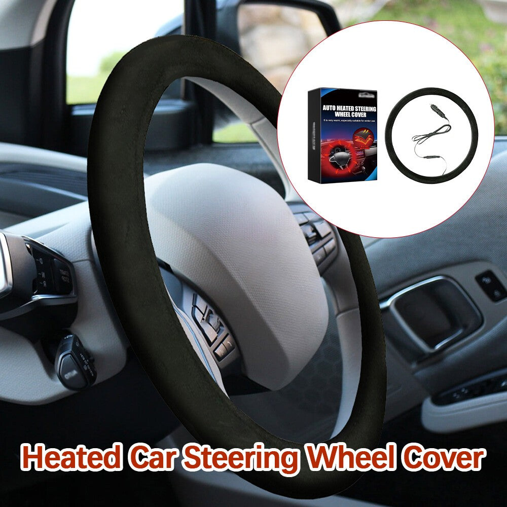 12V Universal Heated Car Steering Wheel Cover Protector Winter Hand Warmer 38 CM