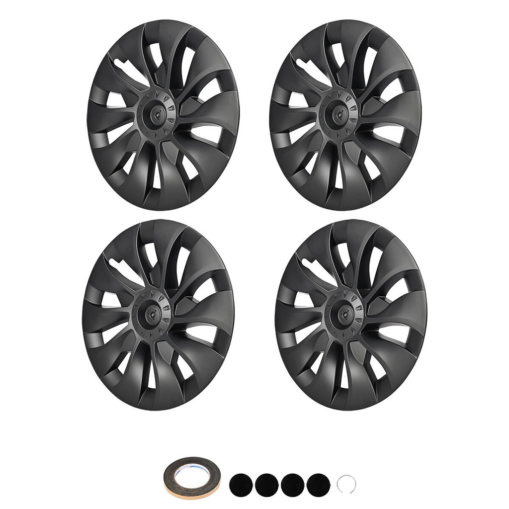 18" Wheel Cover Hubcaps Matte Black 4pcs For Tesla Model 3 2017-23 Silver Logo