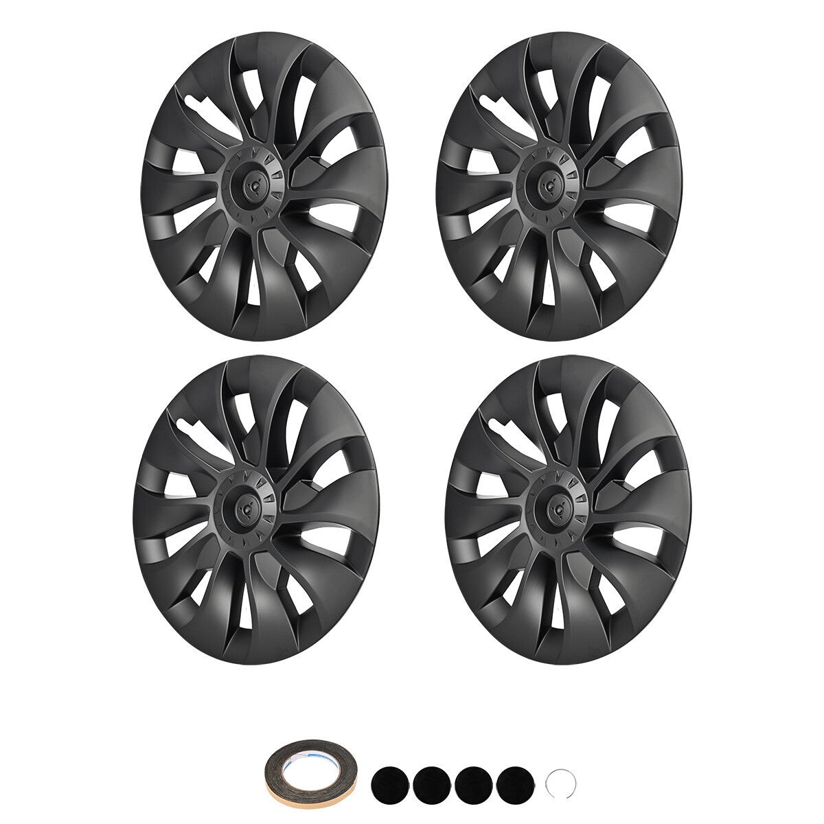 18" Wheel Cover Hubcaps Matte Black 4pcs For Tesla Model 3 2017-23 Silver Logo
