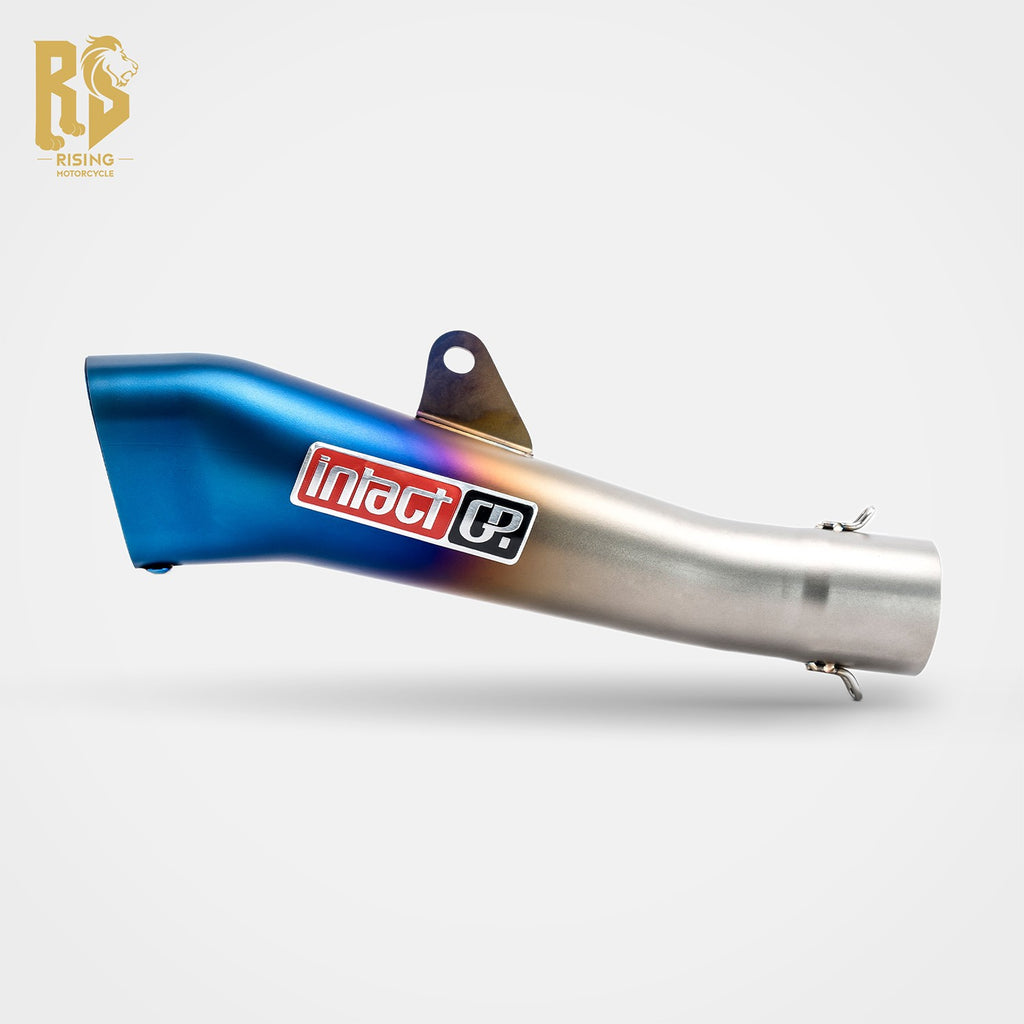 51mm Universal Motorcycle Exhaust – Dual Outlet | Burnt Blue Stainless Steel