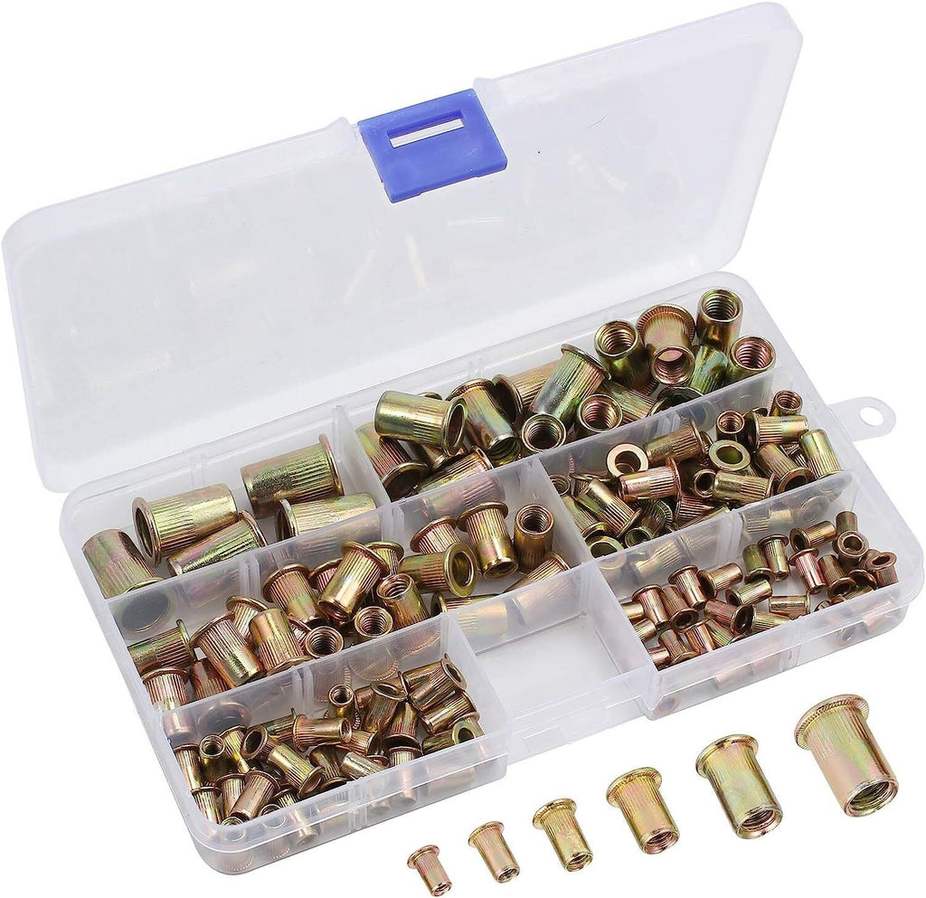 150Pcs Set Rivet Nut Kit Mixed Zinc Steel Rivnut Insert Nutsert Threaded M3-M10