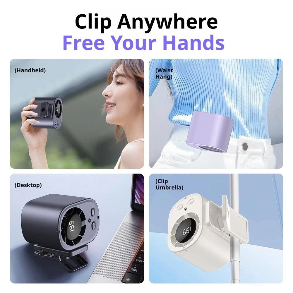 2026 Car Clip on 360° Fan with LED Display,USB Rechargeable Fan