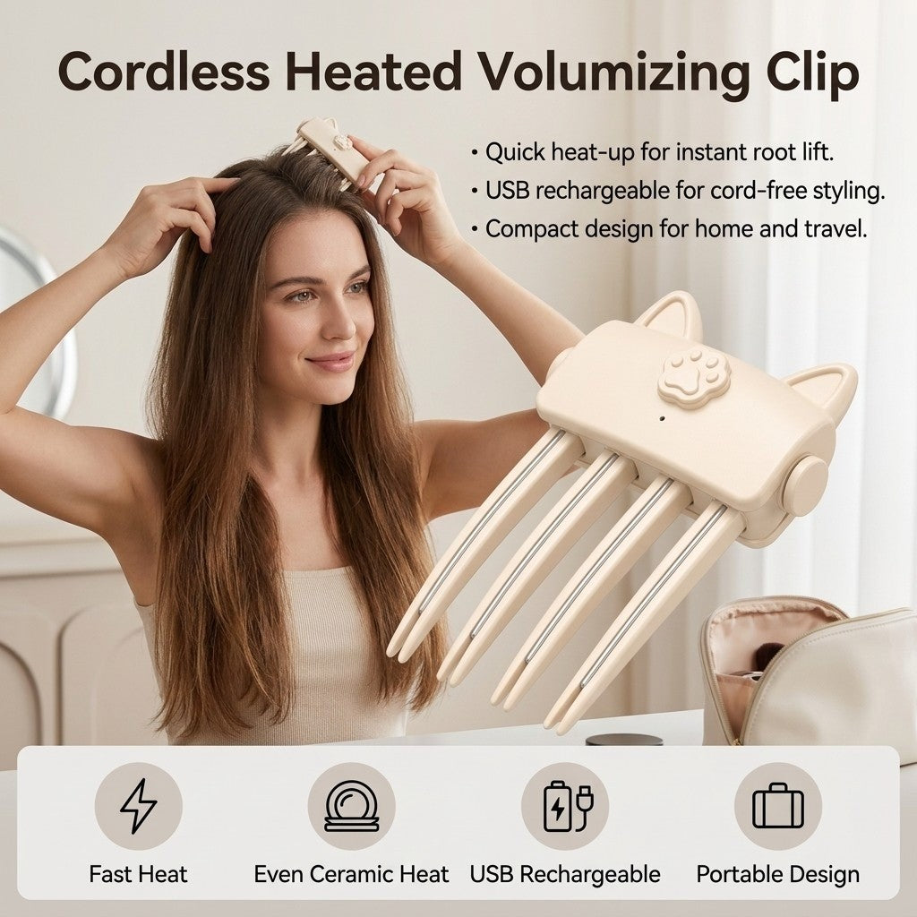 Electric Cordless Heated Hair Volume Clip - Root Clips for Curly Hair Volume UK