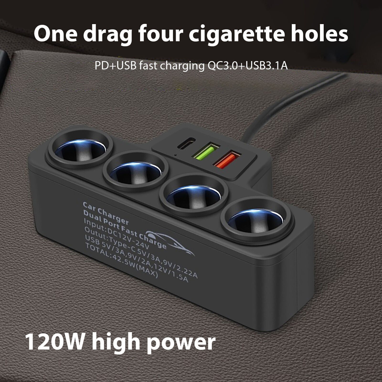 4 Way Multi Socket Car Cigarette Lighter Splitter USB Charger Adapter 12V 24V UK