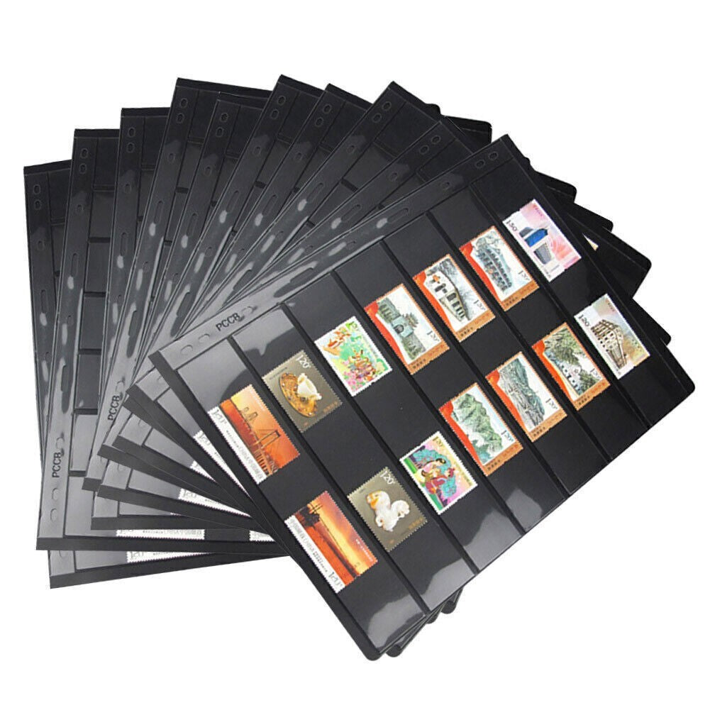 20X Double Sided Stamp Album Stock Pages Sheets with 9 Binder Holes 7 Strips UK