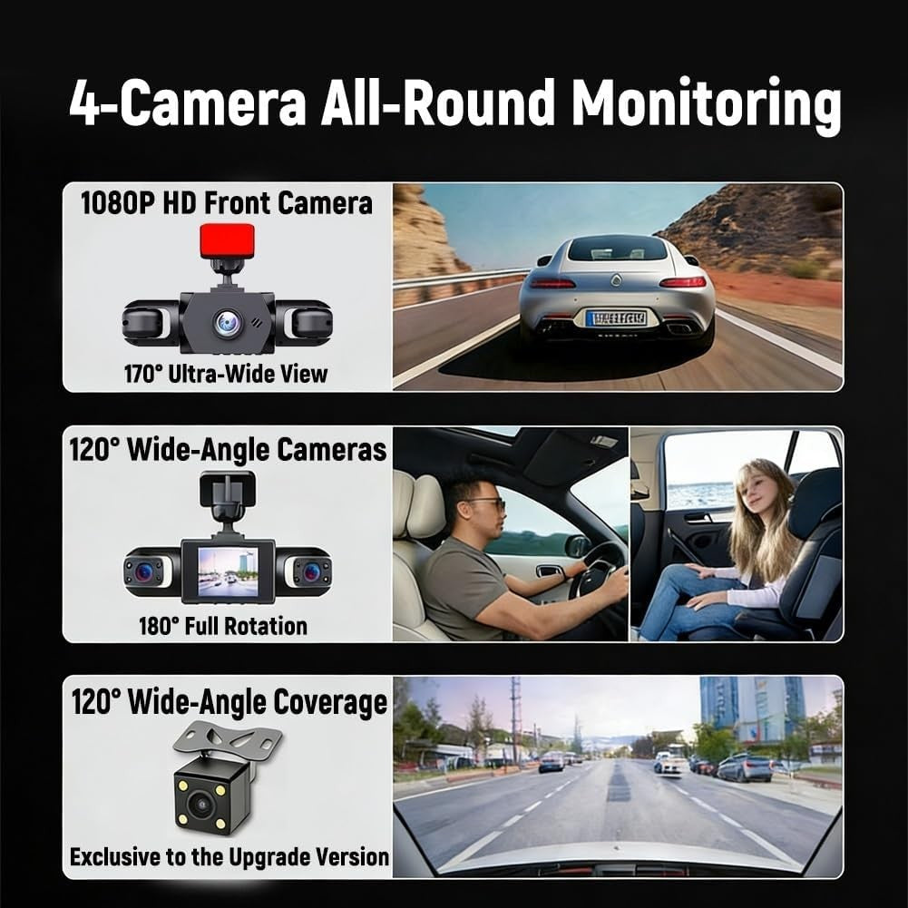 Averyard Dash Cam, Averyard Wire Dashcam, 4 Channel Full View Dashcam System