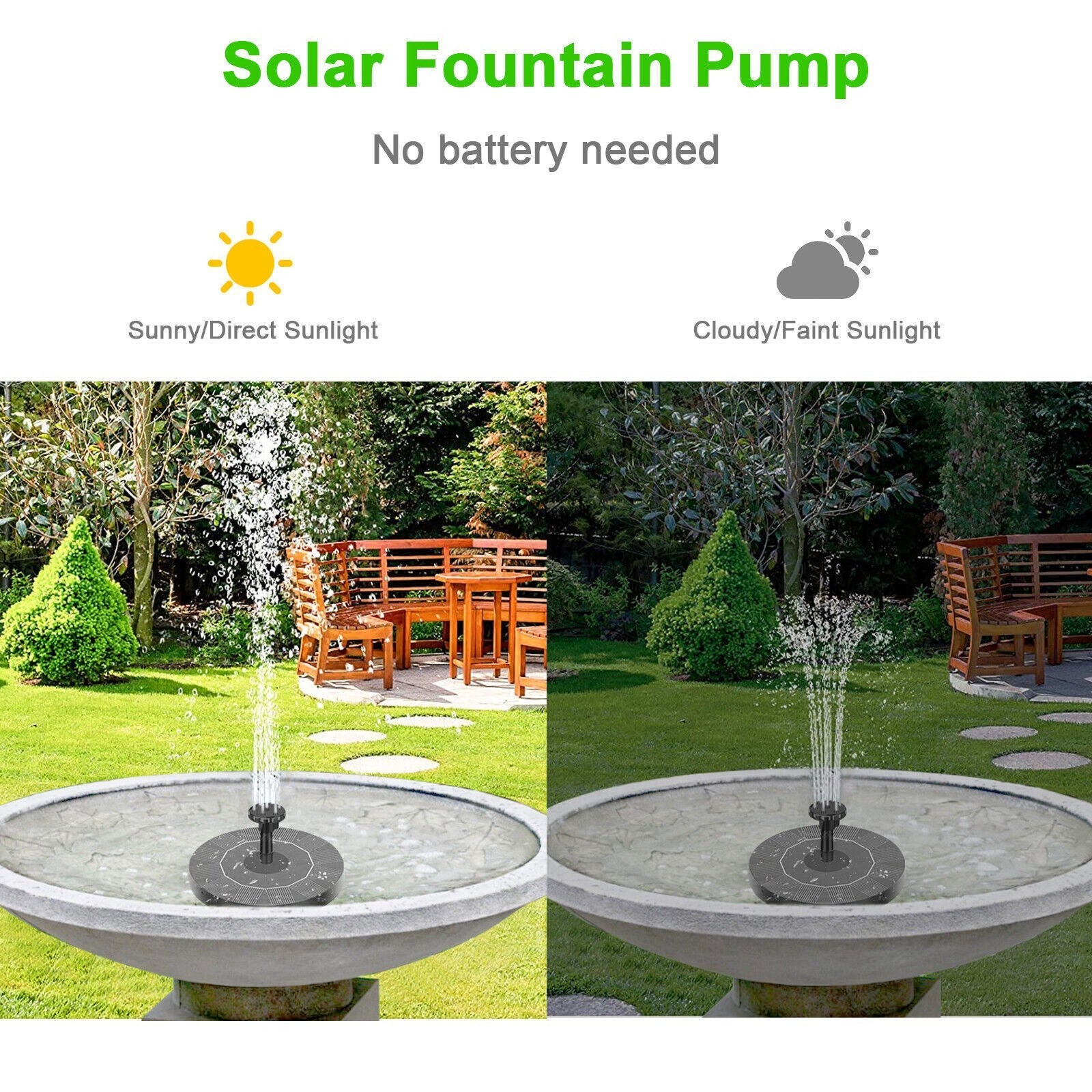 Outdoor Solar Fountain Pump Powered Floating Bird Bath Water Garden Pond UK