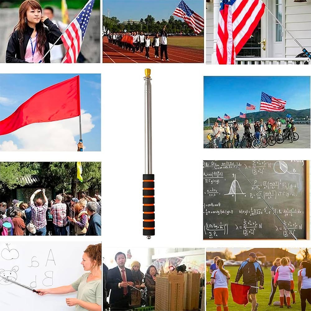 3m Telescopic Flag Pole Stainless Steel Handheld Portable Extendable Retractable
