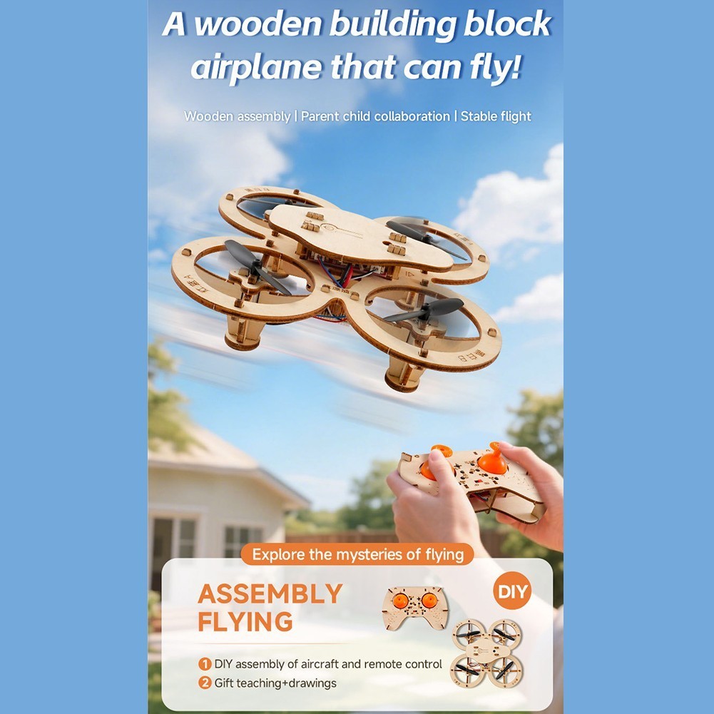 DIY Wooden Experiment Educational STEM Drone Quadcopter Aircraft Remote Control