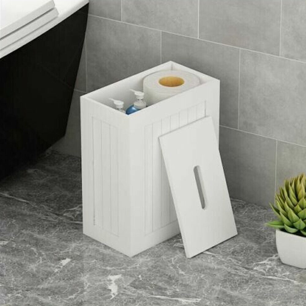 White Slimline Shaker Unit Multi purpose Bathroom Toilet Roll Storage Tidy Box