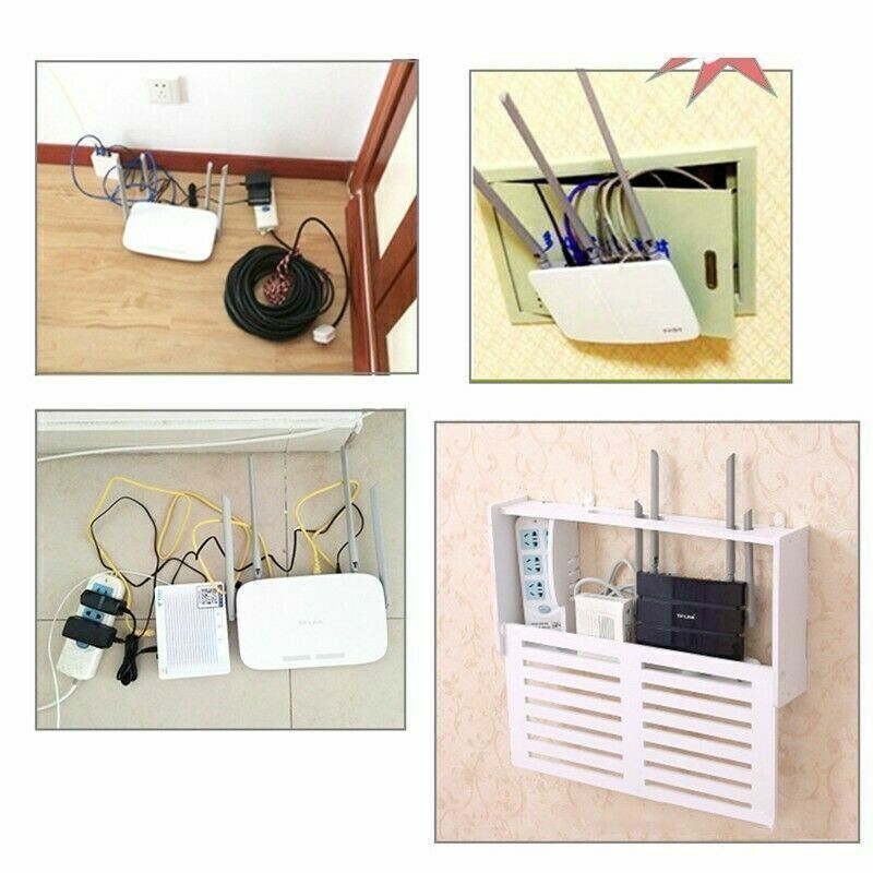 Wifi Router Shelf Storage Box Wall Mounted Cable Wire Hanging Bracket Organizer
