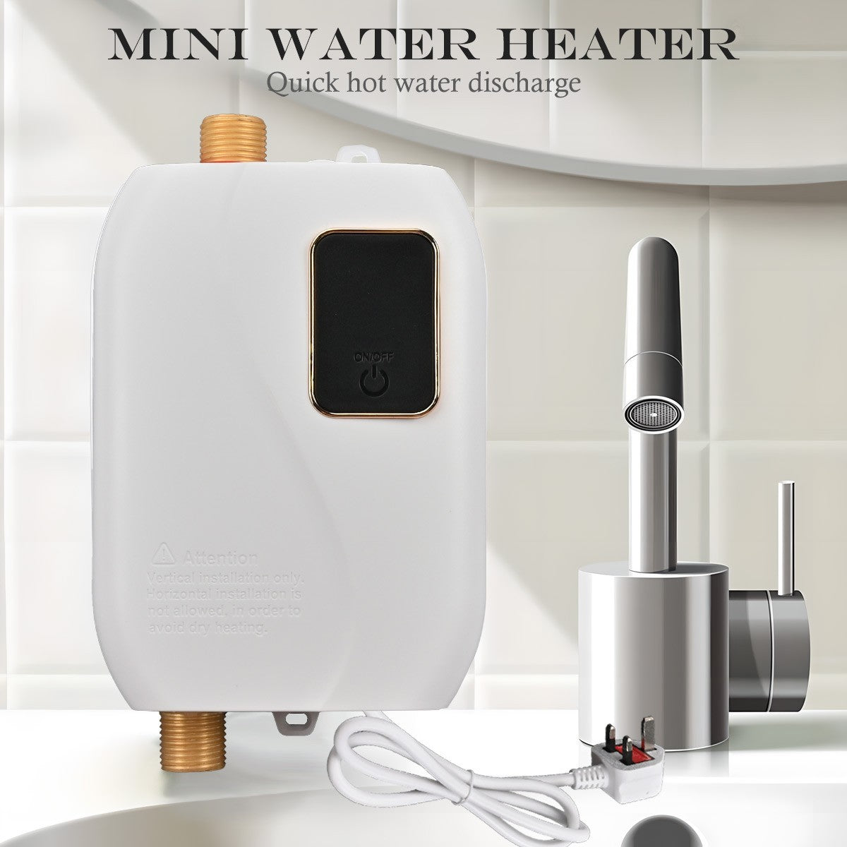 3KW Hot Water Heater Instant Electric Tankless Under Sink Tap Kitchen Bathroom