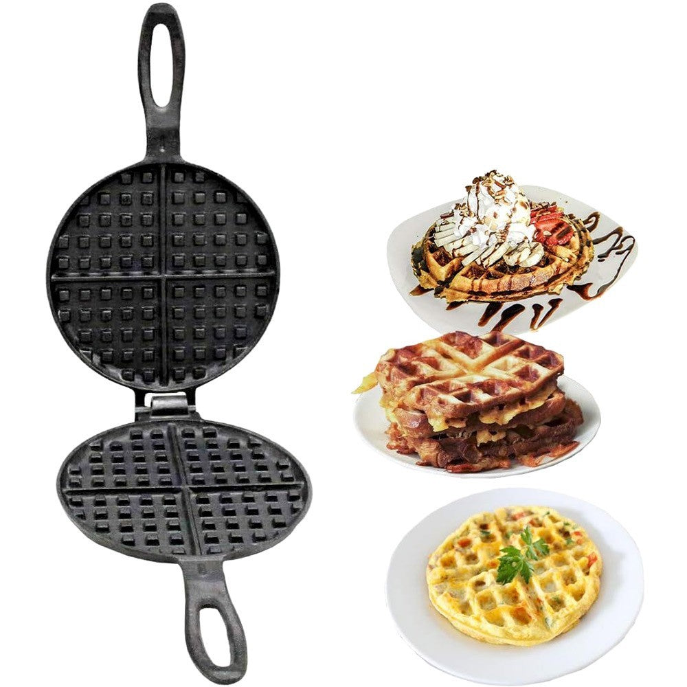 Cast Iron Waffle Maker Pan 6In Stove Top Waffle Iron Cookware, Portable Camping