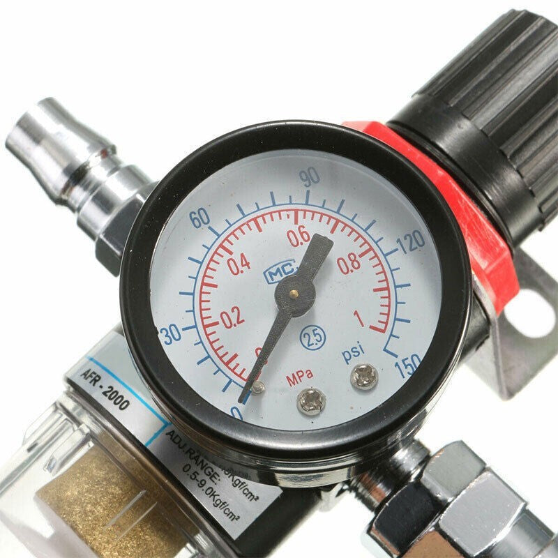 Spray Gun In-Line Water Trap Filter Tool Air Pressure Regulator Gauge 1/4" BSP