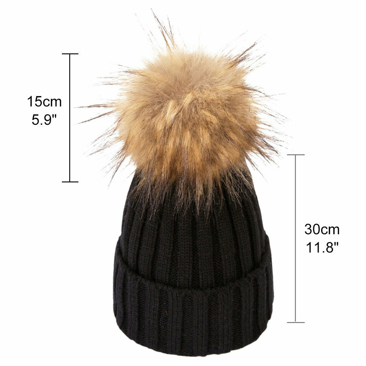 Womens Warm Winter Hat Genuine Fur Pom Pom 15cm Ball Knit Beanie Ski Caps