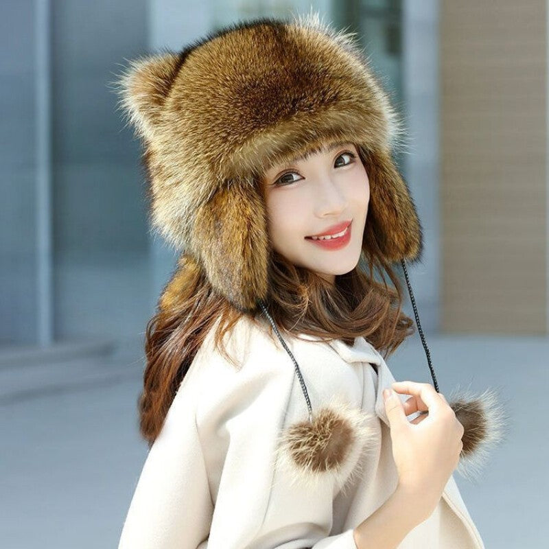 Lady Warm Long Furry Hat Trapper Hat Faux Fur Outdoor Ski Hat Ear Flap Winter UK