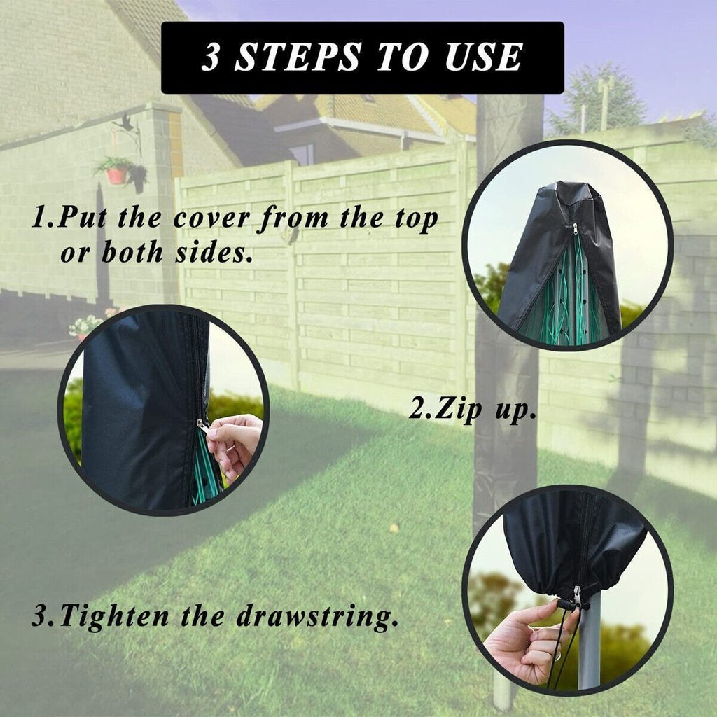 2x Heavy-Duty Waterproof Rotary Washing Line Cover with Zip Airer Protection