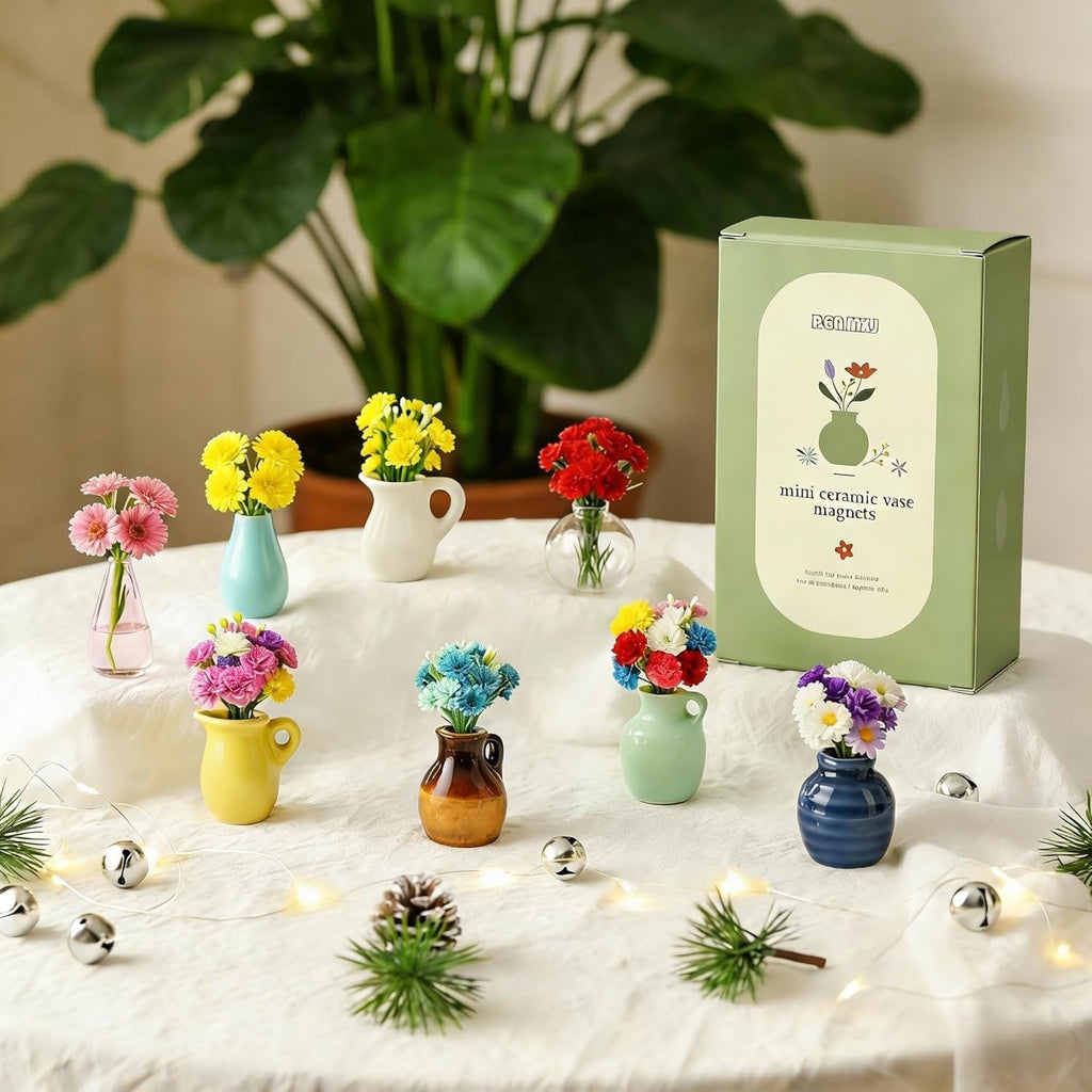 8Pcs Refrigerator Magnets Mini Ceramic Vase Fridge Magnet Vase Magnet for Fridge