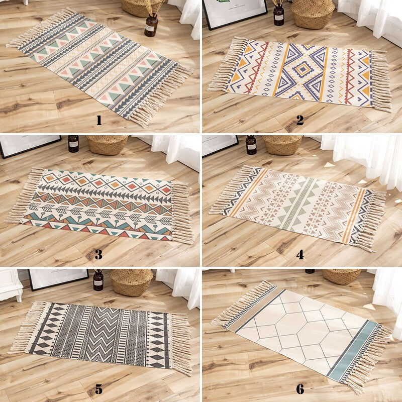 *Boho* Area Rug Indian Tribal Tassel Cotton Linen Mat Bedroom Room Carpet