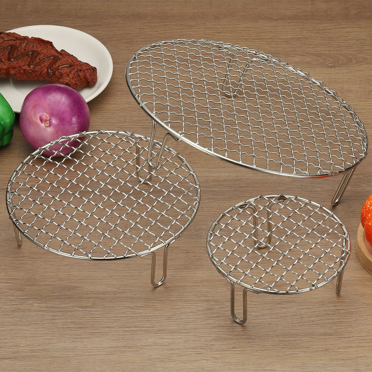 6.5 Inch Round Cooking Rack, Stainless Steel BBQ Grill Baking Rack with Legs