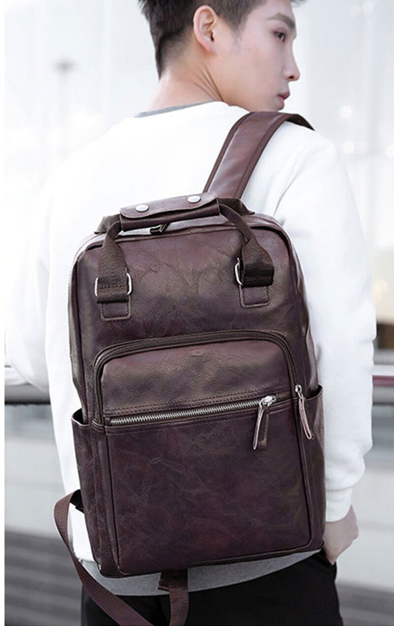 PU Leather Backpack Bag Laptop Travel Genuine Men's Vintage Rucksack Business