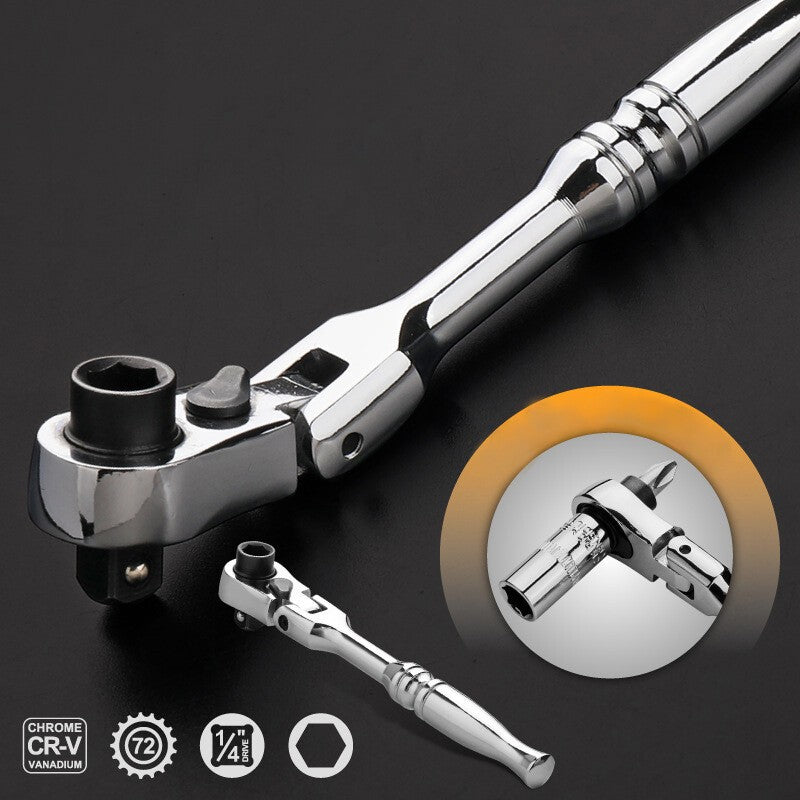 Ratchet Handle Socket Wrench 1/4" Drive 72 Tooth Flexi Head Stubby 115mm Rounded