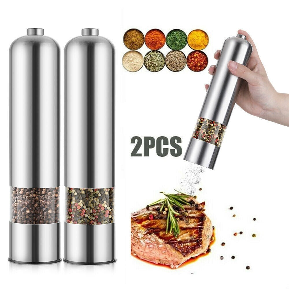 Battery Powered Electric Grinder Shaker 2X Salt And Pepper Mill Matching Set