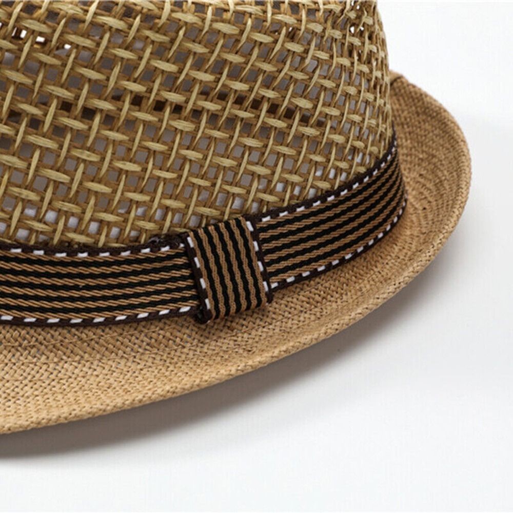 Summer Straw Fedora Hat Trilby Cuban Sun Cap Panama Short Brim Floral Hat New