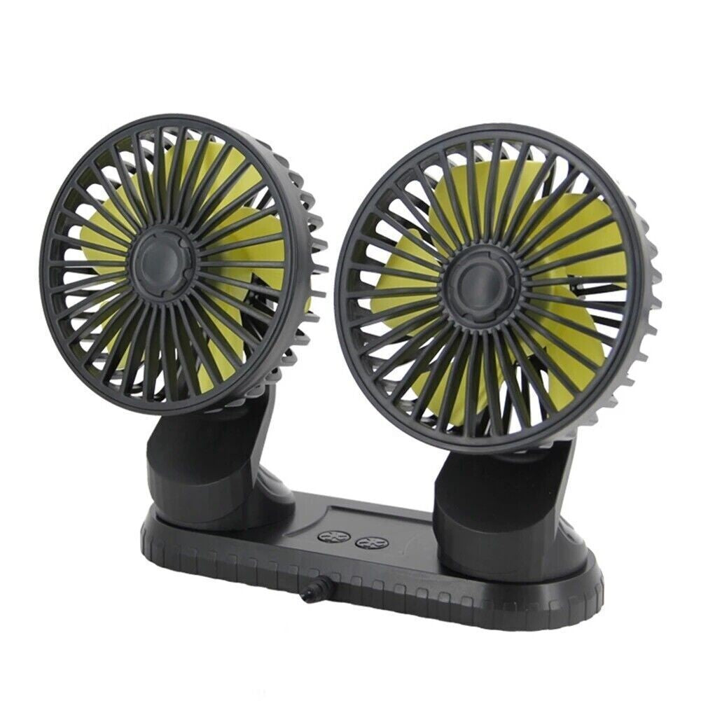 Portable 2 Head Fan 360° Rotatable Car Cooling Air Fan 5V Dual Head Fan USB