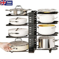 8 Tiers Non-slip Pot Rack Organizer Lid Pan Storage Holder Shelf Space Saving UK