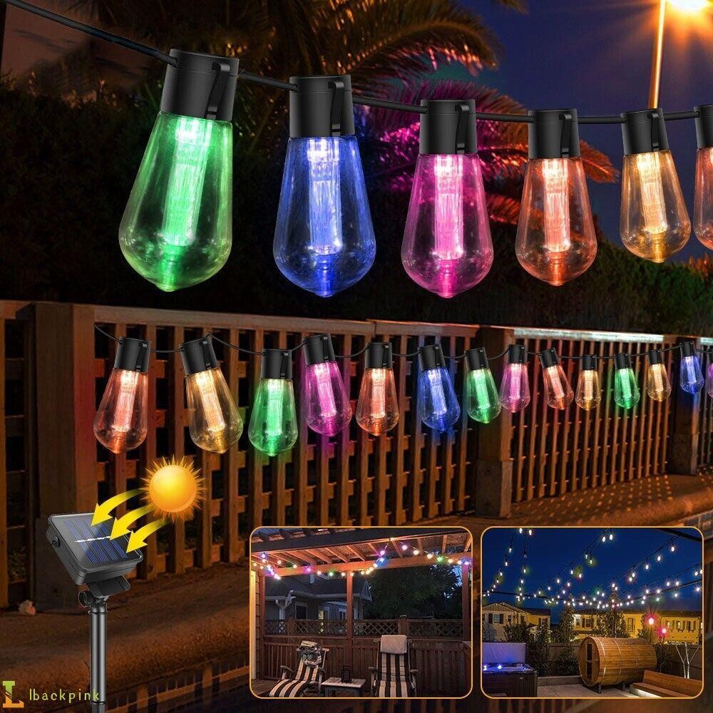 20 LED Solar Powered Retro Bulb String Lights Garden Outdoor Fairy Lamps UK-