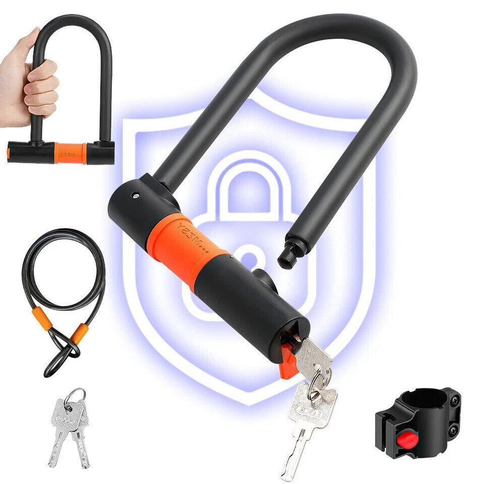 U Shaped Bike Lock With Two Keys Heavy Duty Cable With Bracket Bicycle D Lock UK