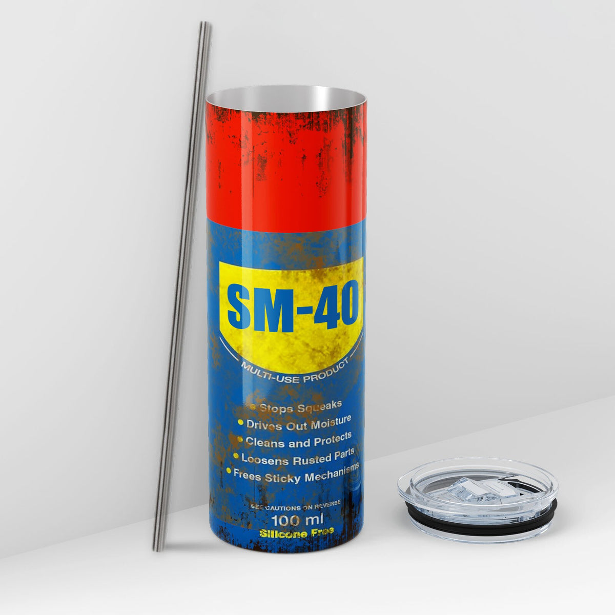 WD40 Dirty Pattern Thermos Cup, Engine Oil Filter Thermos Water Bottle with Lid