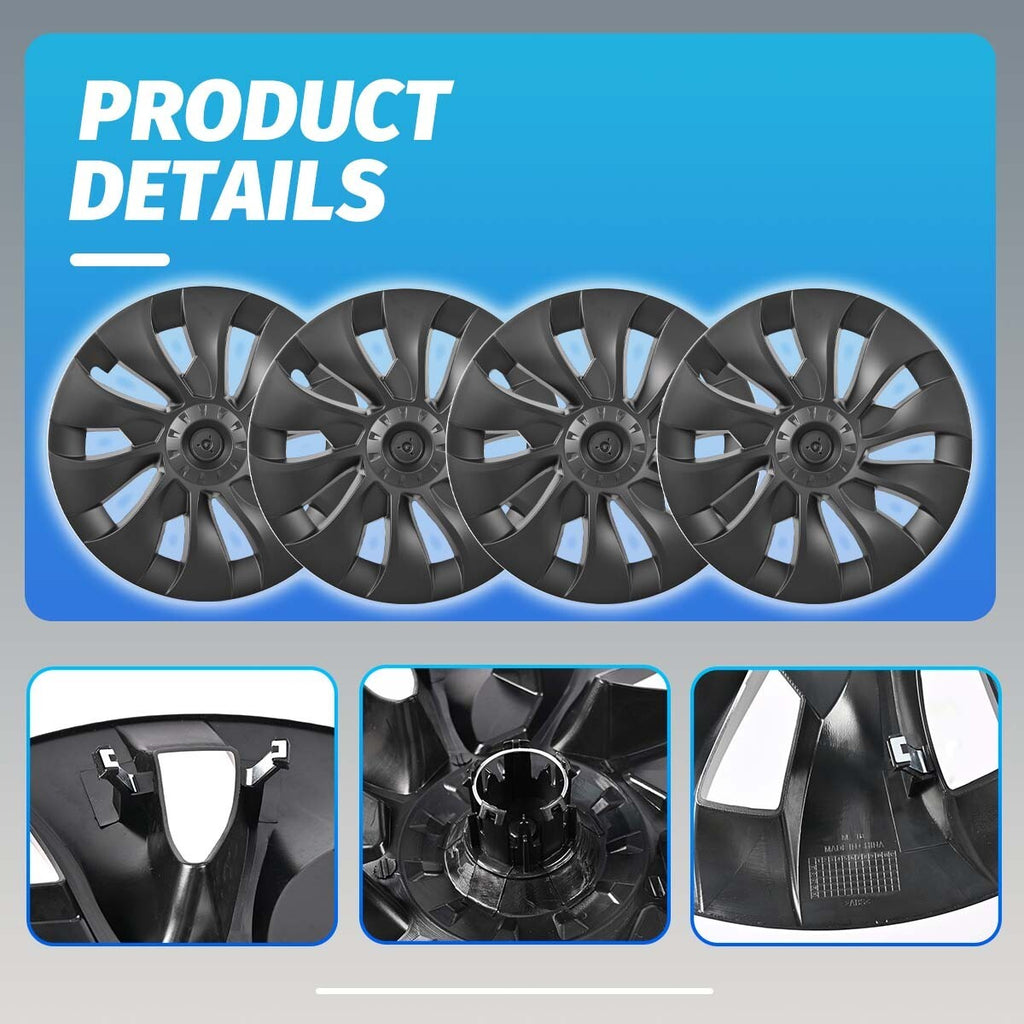 18" Wheel Cover Hubcaps Matte Black 4pcs For Tesla Model 3 2017-23 Silver Logo