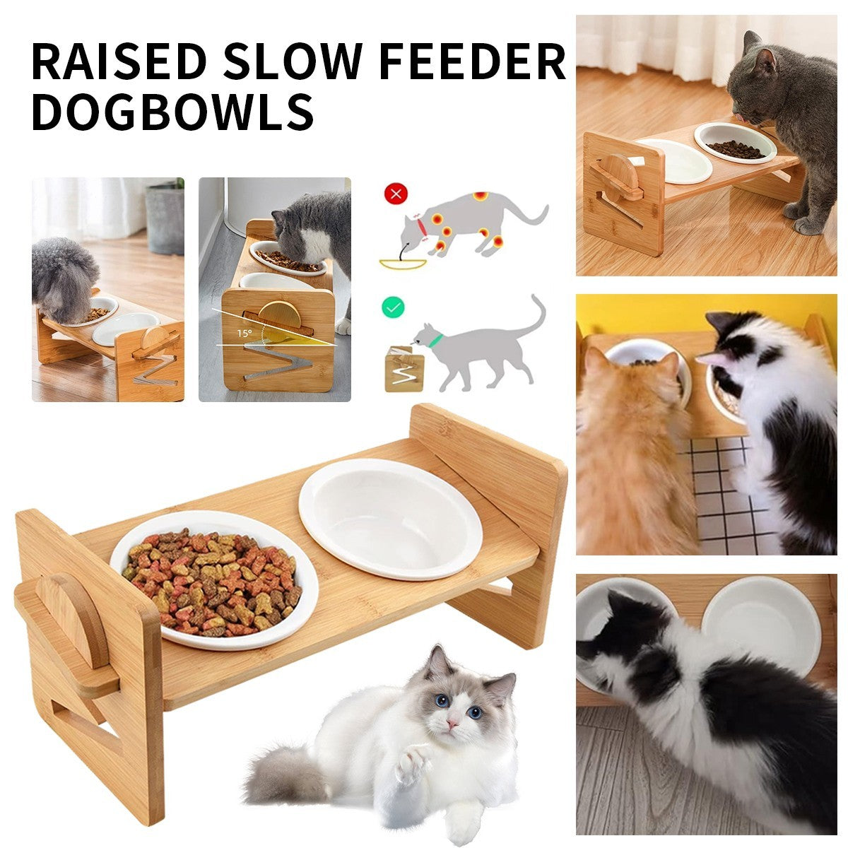 Adjustable Raised Pet Feeding Stand, Double Bowl Food Water Bowl for Dog Cat