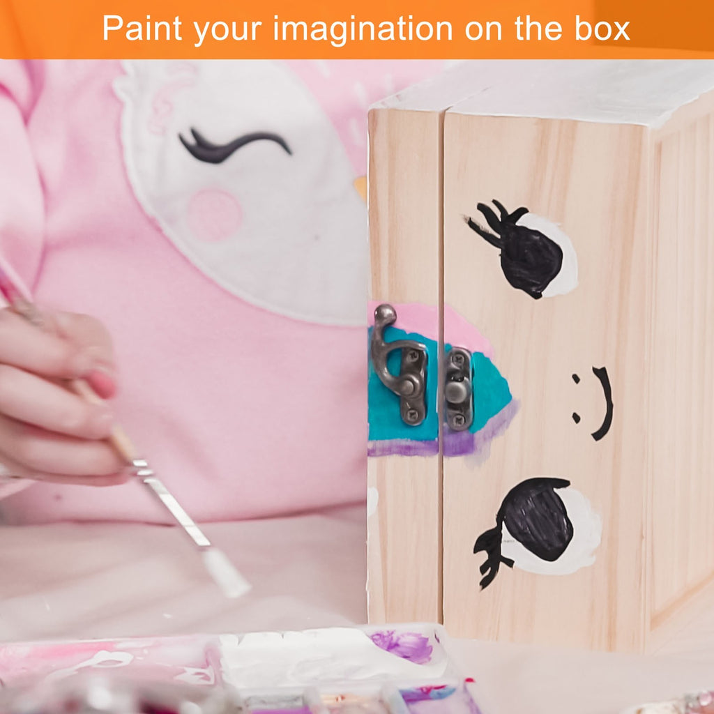 2PCS Unfinished Wooden Display Box with Hinged Lid for DIY Craft Beige