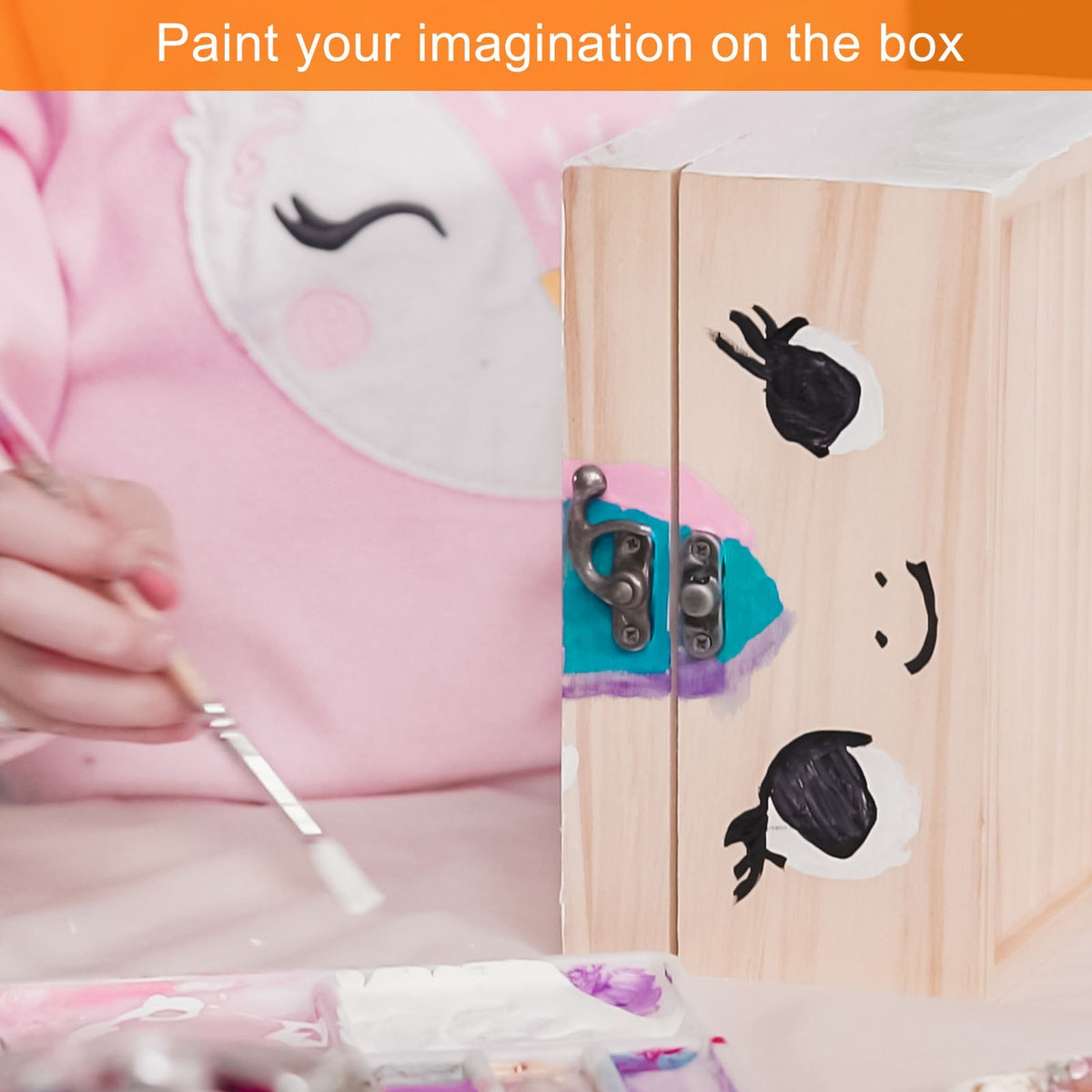 2PCS Unfinished Wooden Display Box with Hinged Lid for DIY Craft Beige