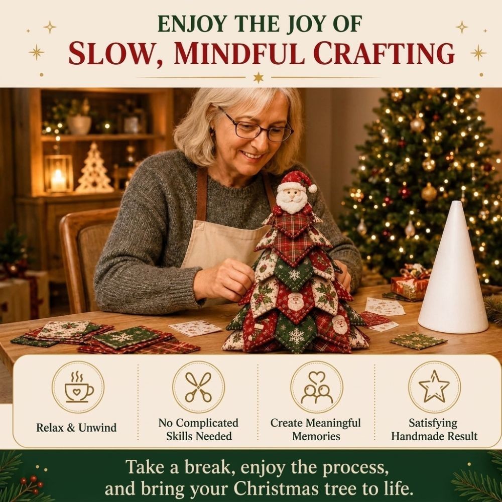 DIY Quilted Christmas Tree Kit Vintage Style Handcraft Fabric Patchwork Tree