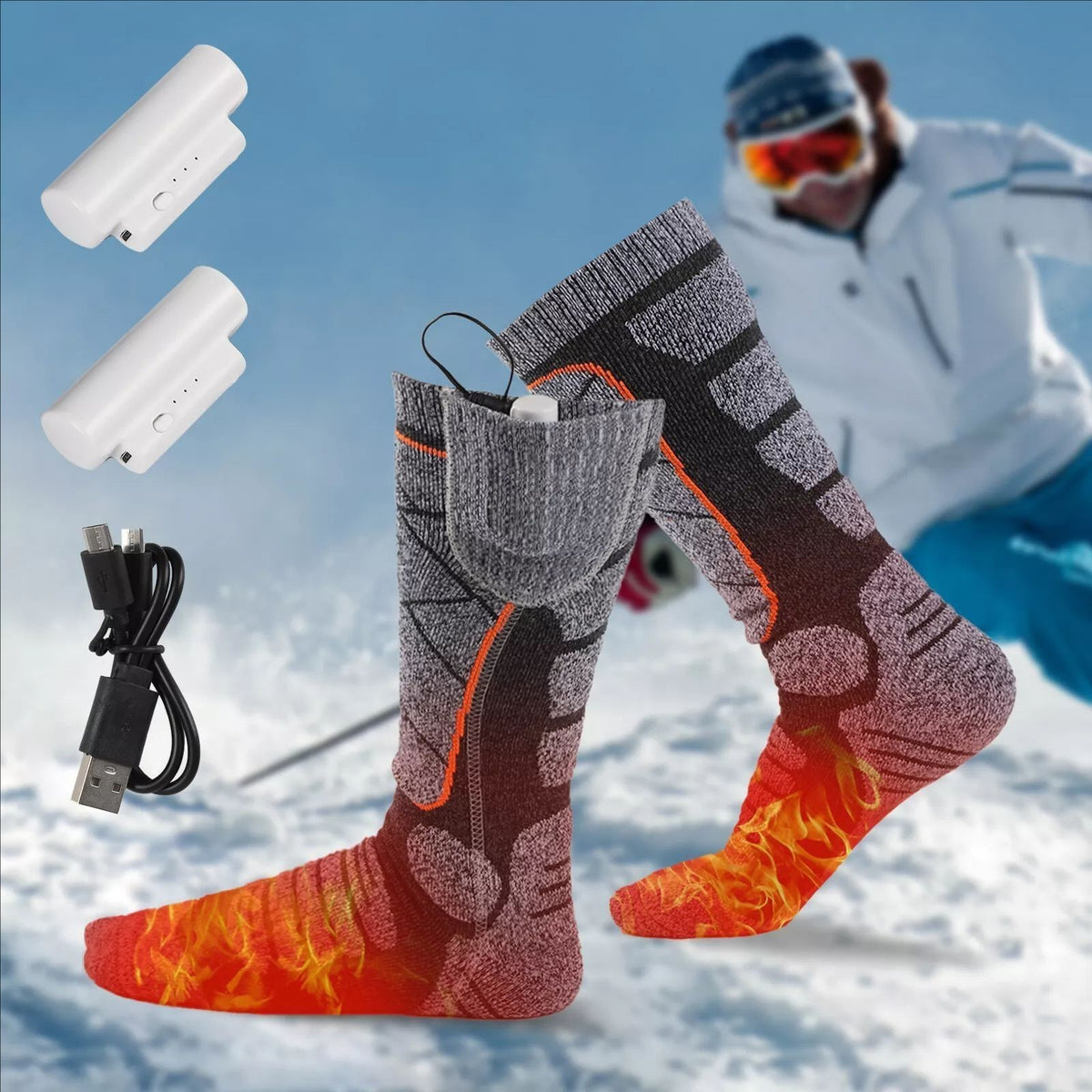 4400mAh Rechargeable Heated Socks for Men Women,Washable Electric Warming Sock